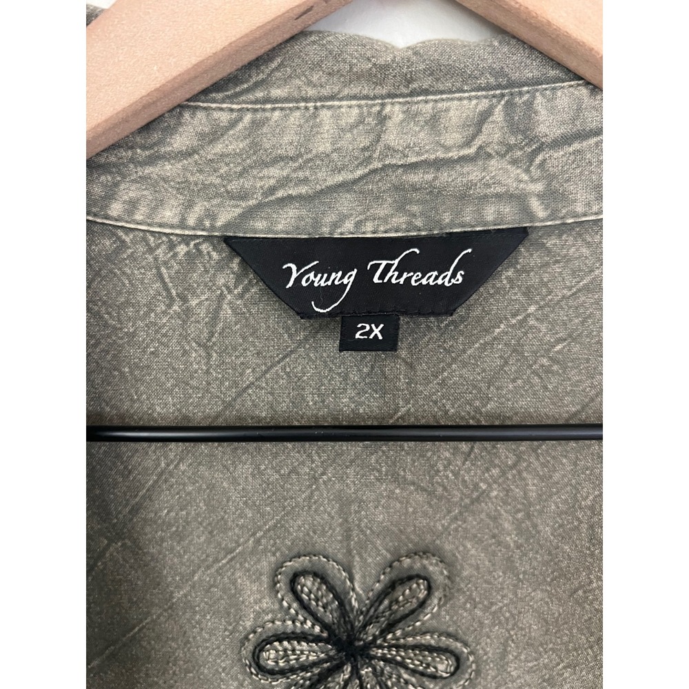 Young Threads Olive Green Patchwork Floral Embroi… - image 3